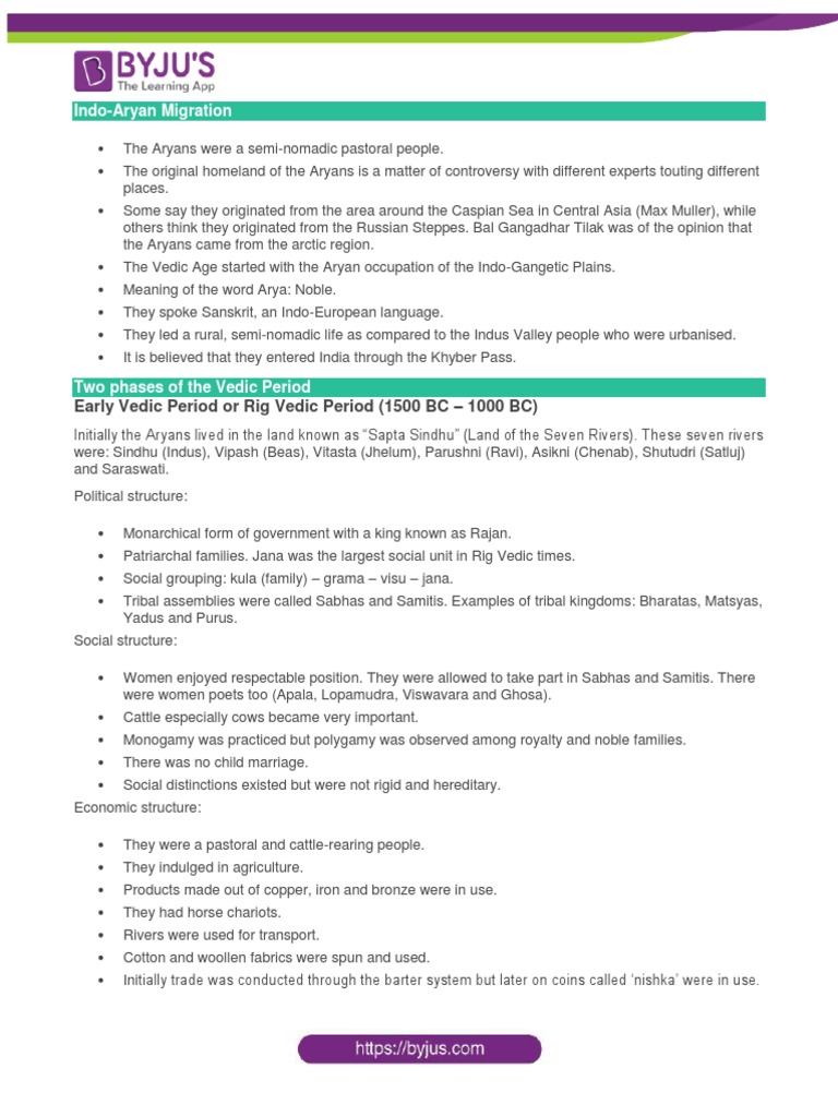 Indo-Aryan Migration & Vedic Age | PDF | Vedas | Ancient Indian Literature