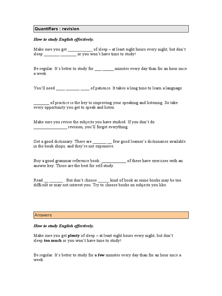 How To Study English Effectively.: Quantifiers: Revision | PDF ...