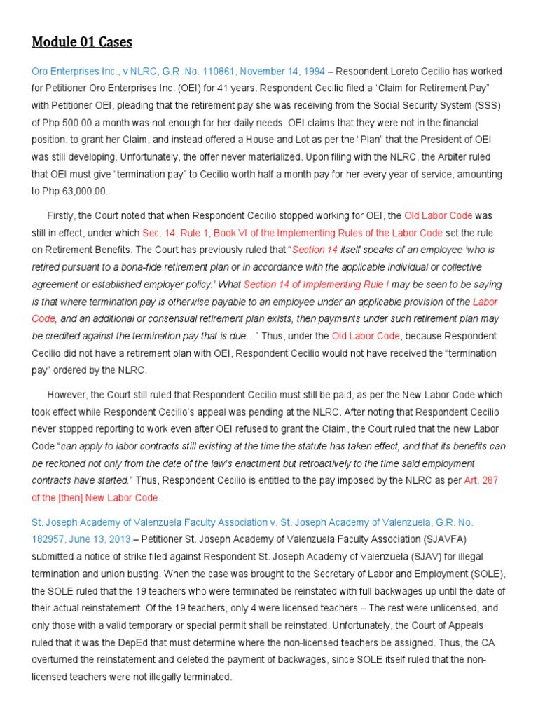 Module 01 Cases PDF Employment Labour Law