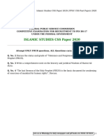 Islamic Studies CSS Paper 2020 - FPSC CSS Past Papers 2020 PDF