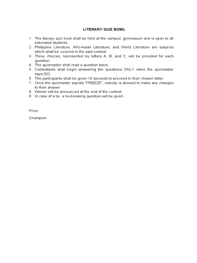 Literary Quiz Bowl PDF