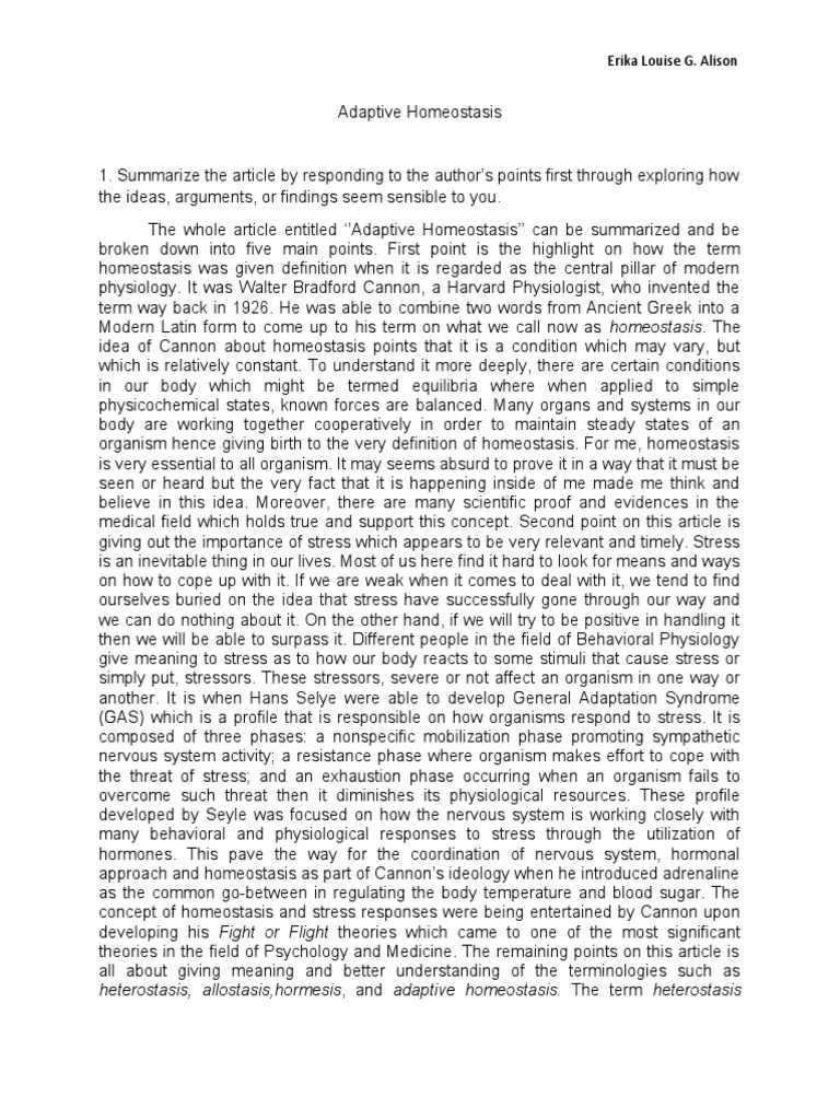 Erika Louise G. Alison: Heterostasis, Allostasis, Hormesis, and ...