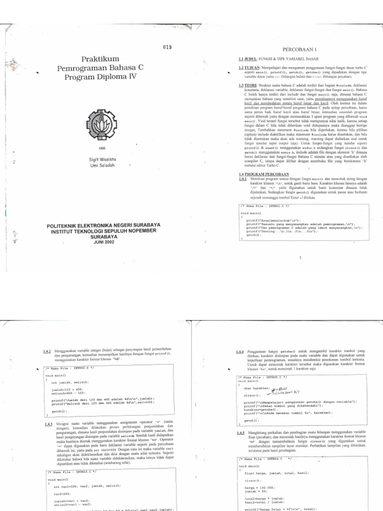 Praktikum Pemrograman Bahasa C | PDF | Komputer