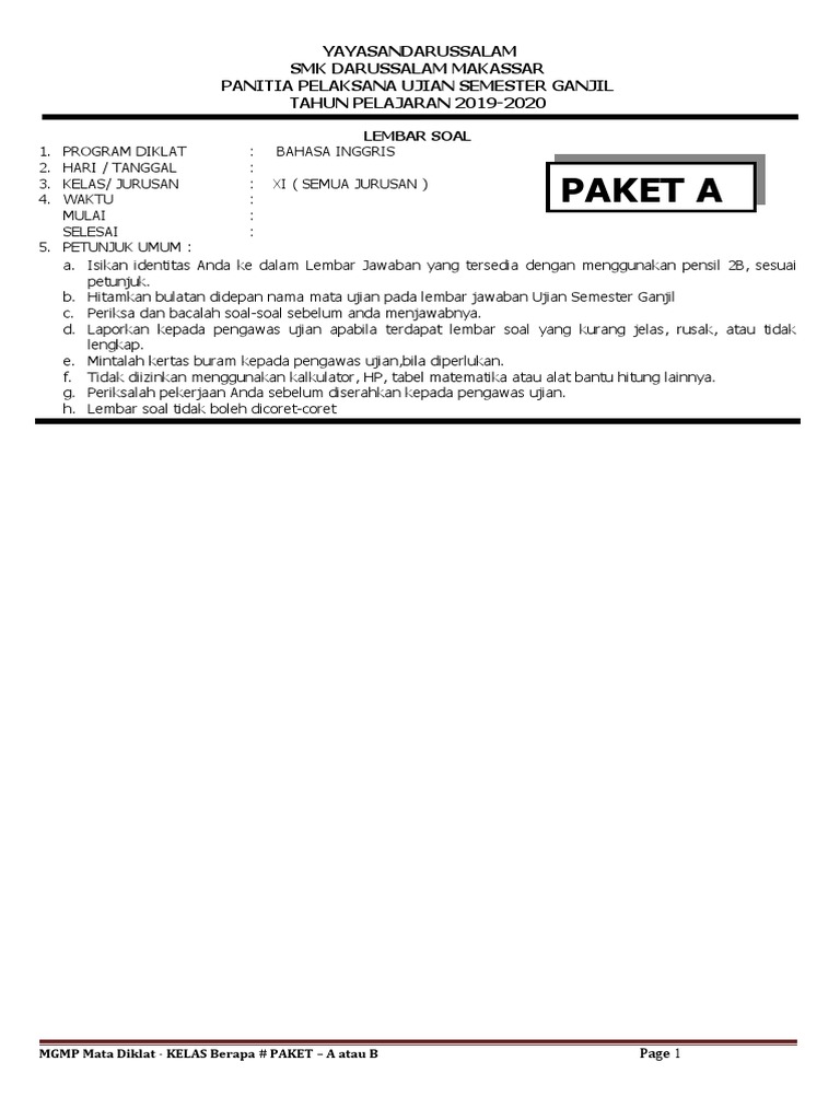 Soal Ujian Semester 1 Paket A Kelas 2 Elephant Electrical Connector