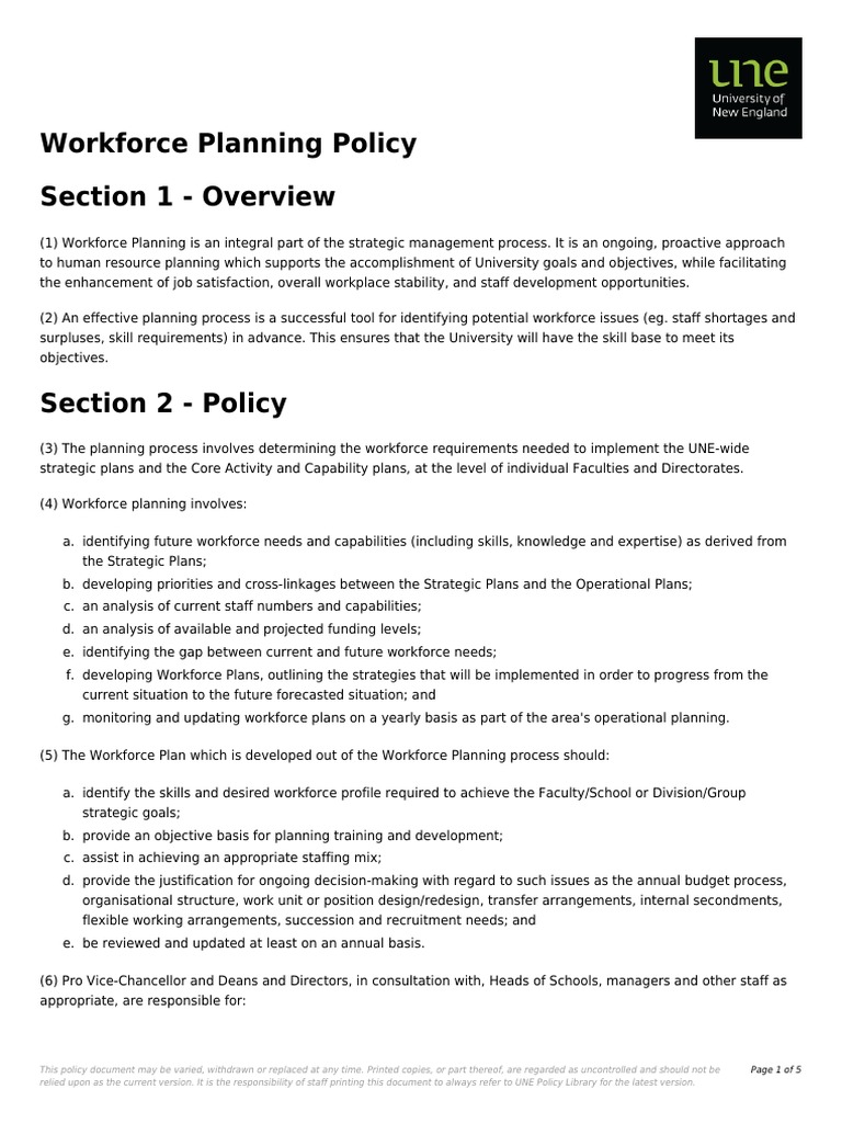 Workforce Planning Policy Section 1 Overview Page 1 of 5 PDF