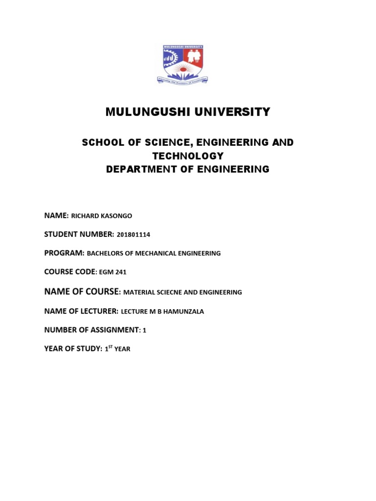 Material Science Assignment by Kasongo | PDF | Chemical Bond | Covalent ...