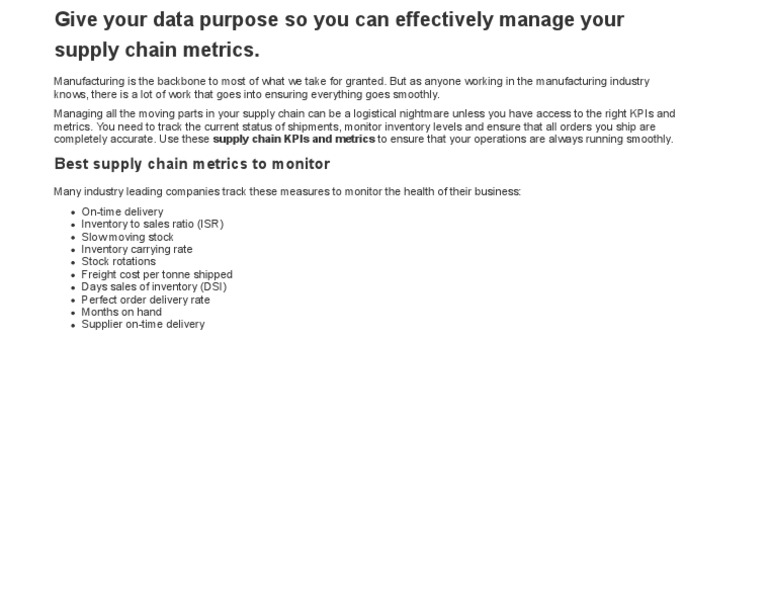 Essential Supply Chain KPIs to Track | PDF | Business | Finance & Money ...