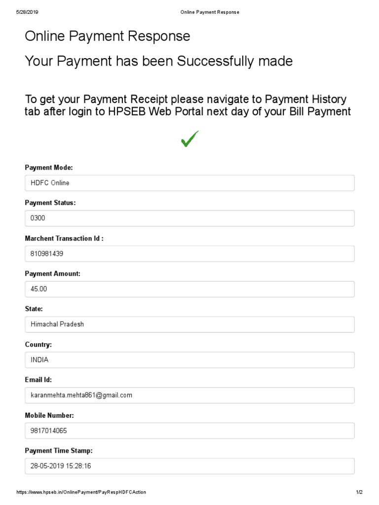 Online Payment Response Your Payment Has Been Successfully Made PDF