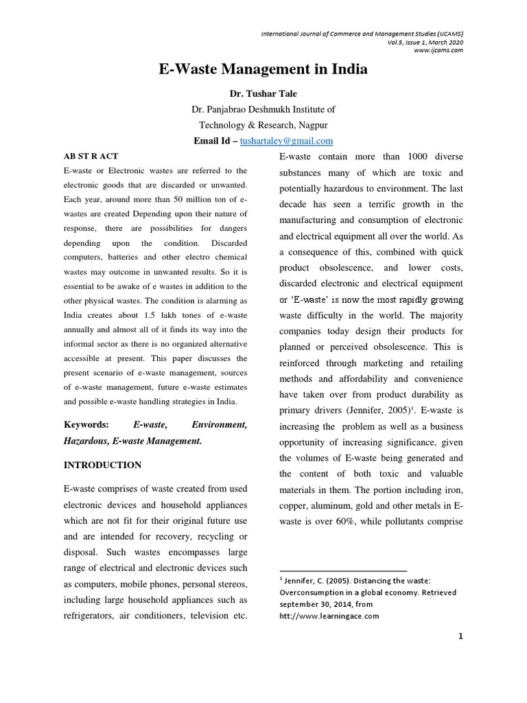 E Waste Management in India | PDF | Electronic Waste | Recycling