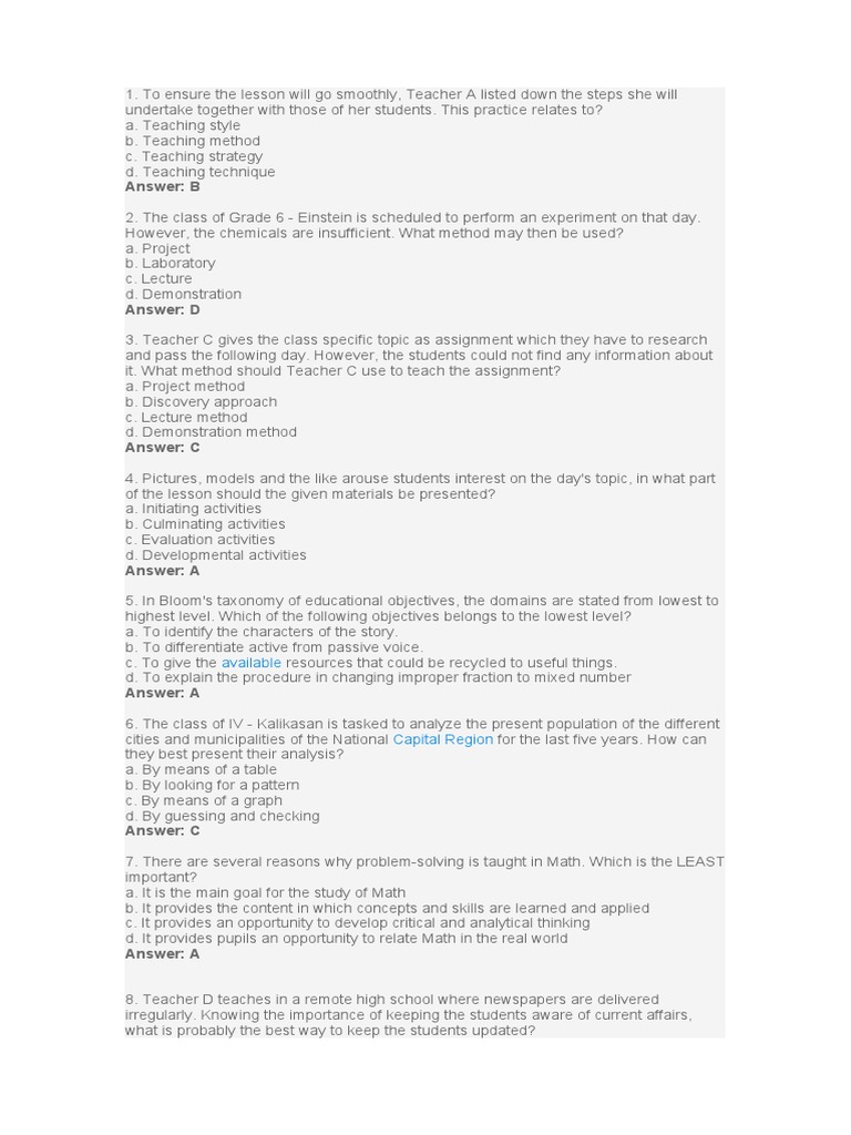 Prof Ed Review Principles and Strategies of Teaching Part | PDF ...