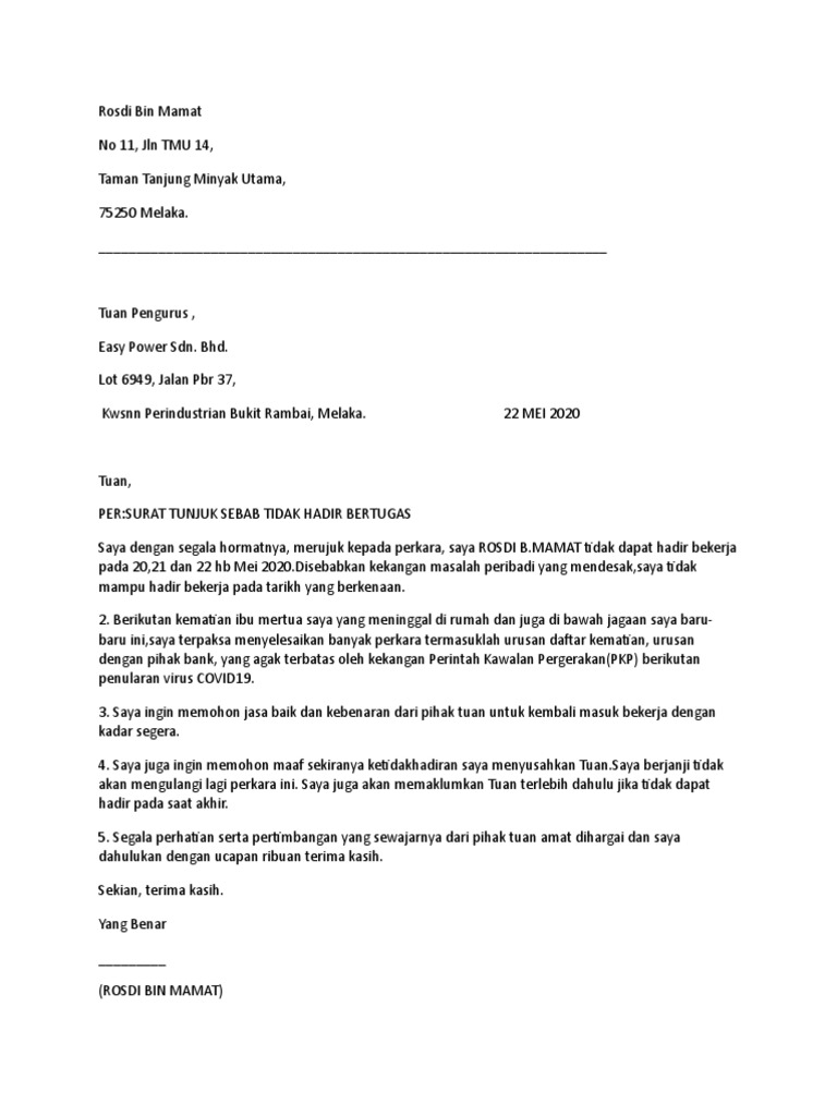 Contoh Surat Tunjuk Sebab Tidak Hadir Bertugas Pdf