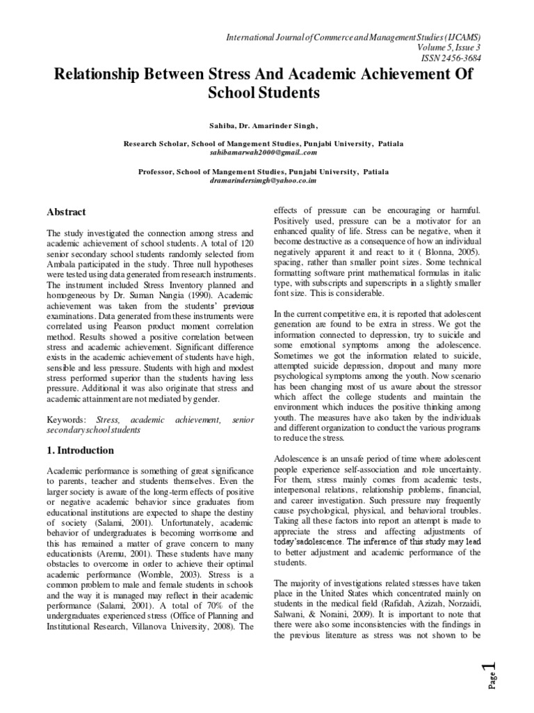 Stress Impact on Academic Achievement | PDF | Stress (Biology ...