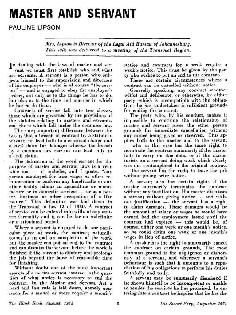 Master Servant Relationship Pdf Pdf Workers Compensation