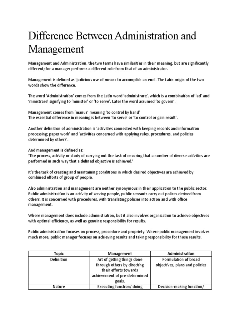 Difference Between Administration and Management | PDF | Policy | Business
