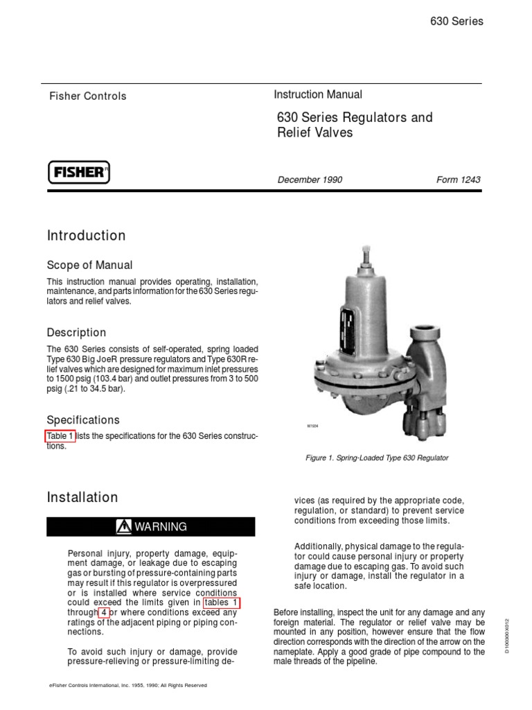 Instruction Manual for Fisher Controls 630 Series Regulators and Relief