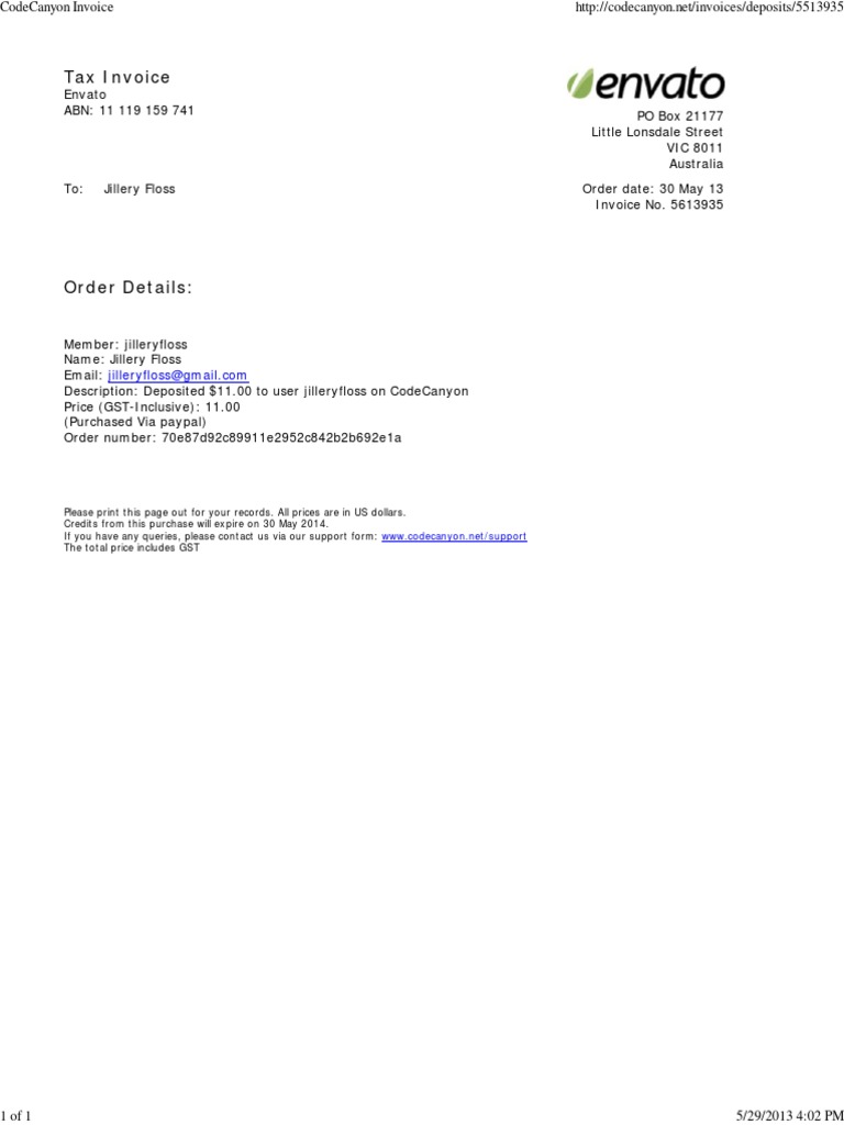 CodeCanyon Tax Invoice for Jillery Floss | PDF