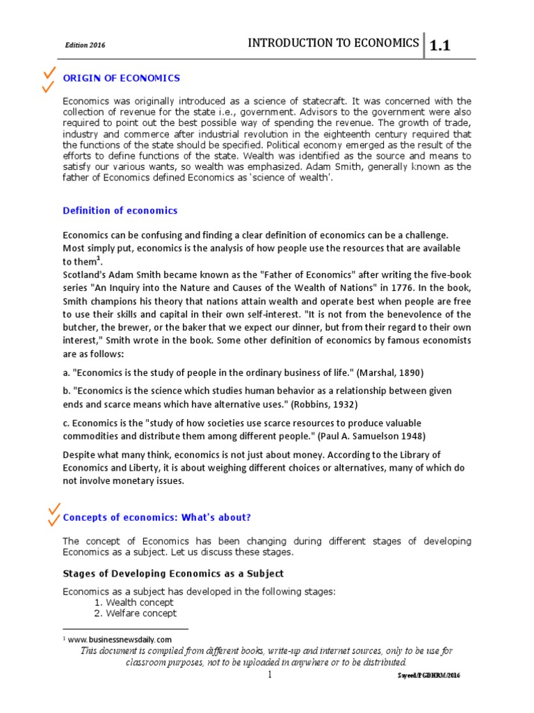 1.1 Introduction To Economics | PDF | Resource | Economics