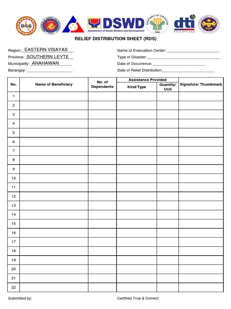 Relief Distribution Sheet Template | PDF