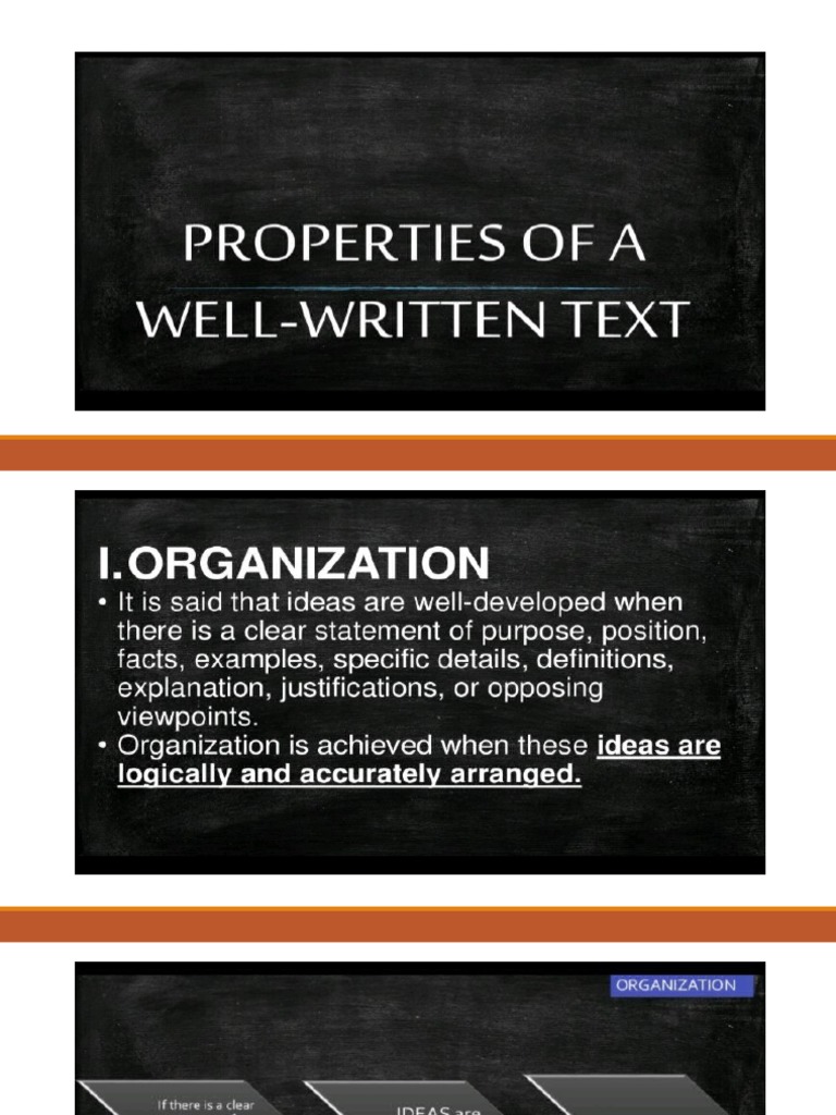 essay about properties of well written text