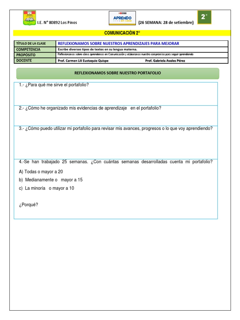 Semana 26-Ficha de Comunicación PDF | PDF | Planificación | Aprendizaje