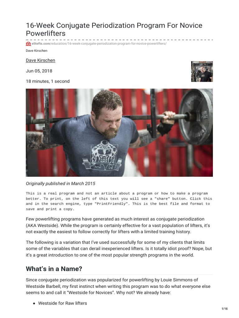 16-Week Novice Conjugate Program | PDF | Recreation | Individual Sports