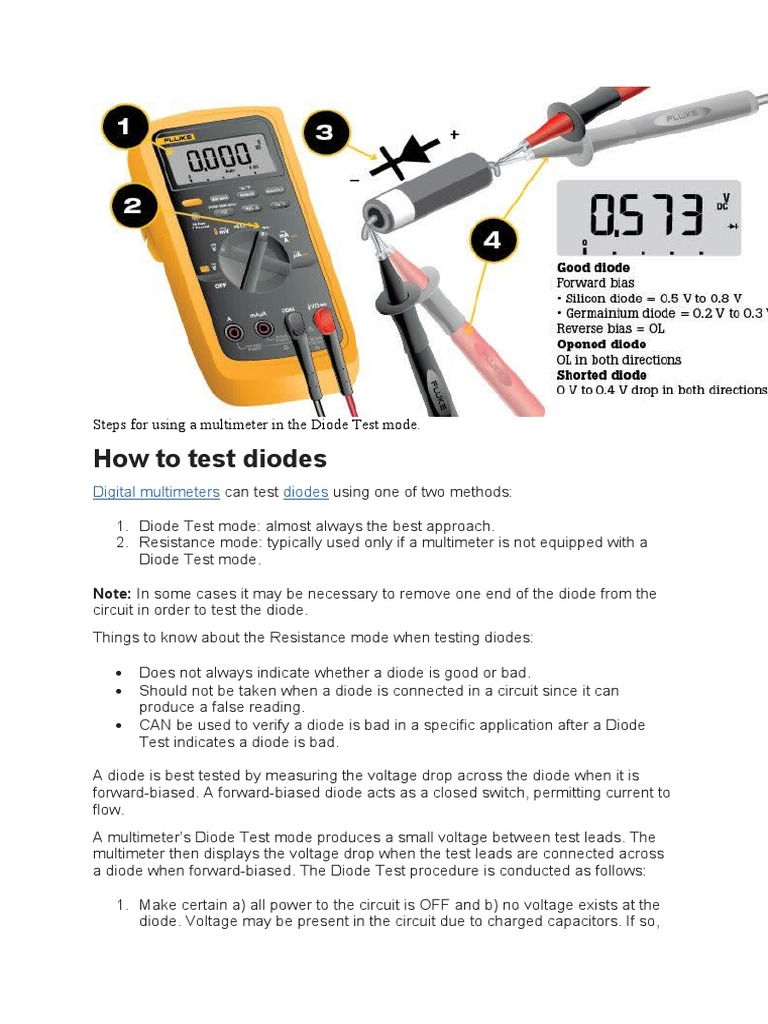 Testing Diodes with a Multimeter | PDF | Diode | P–N Junction