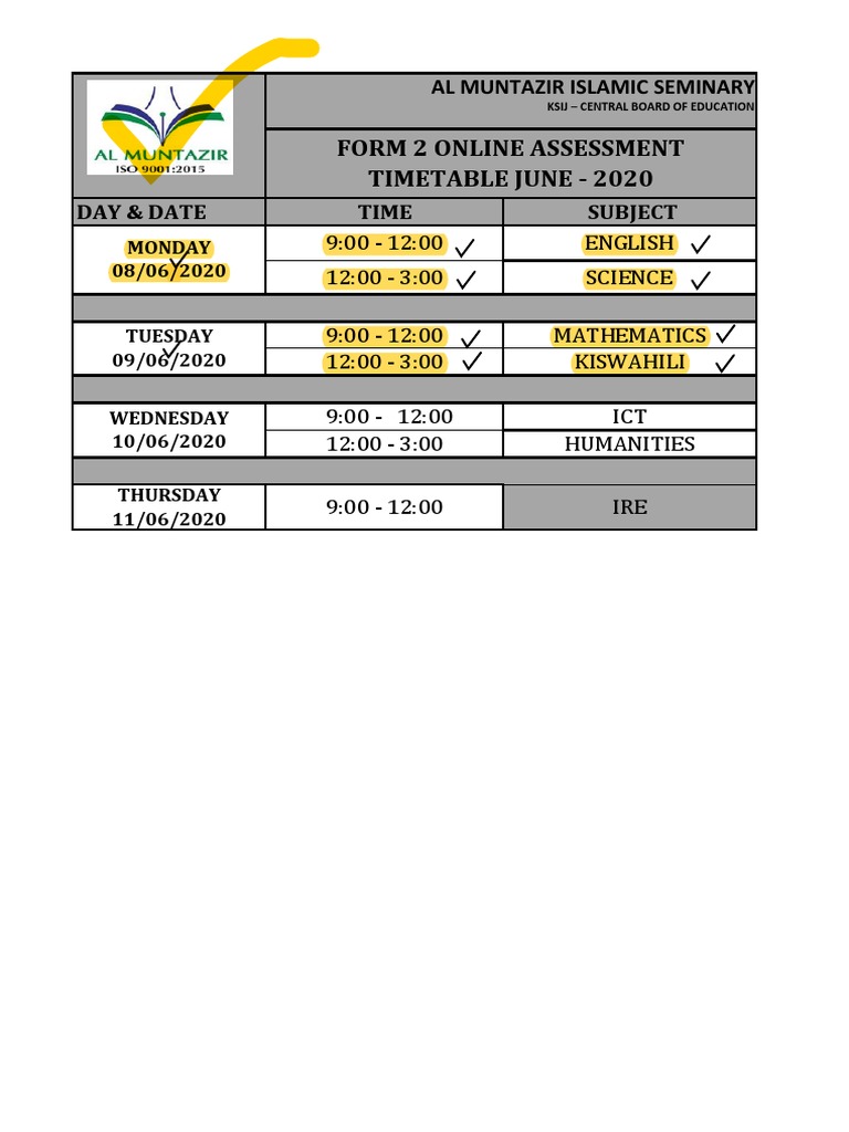 Al Muntazir Seminary June 2020 Timetable | PDF