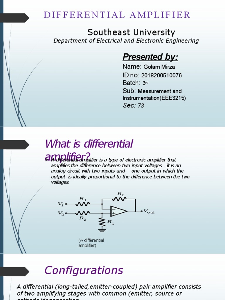 Presentetion Differential Amplifier | PDF | Analog Circuits | Amplifier