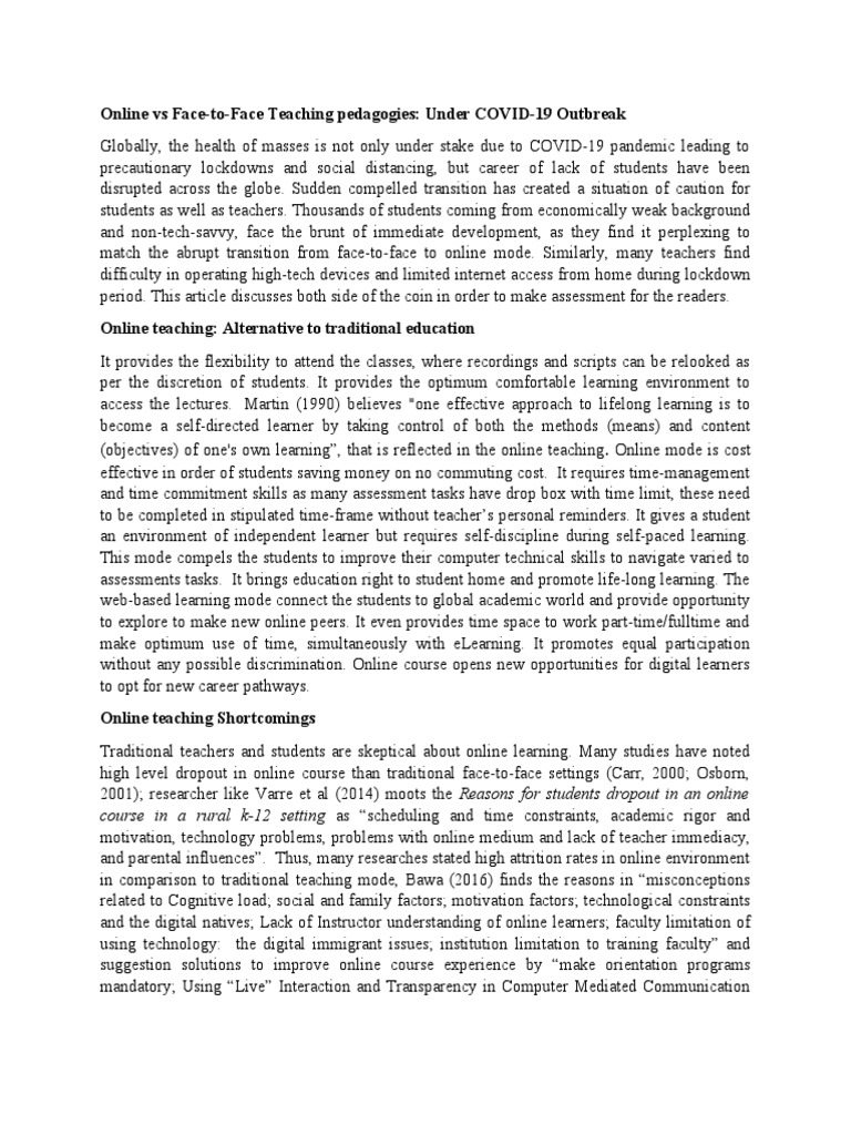 Online Vs Face To Face Teaching Pedagogies | PDF | Educational ...