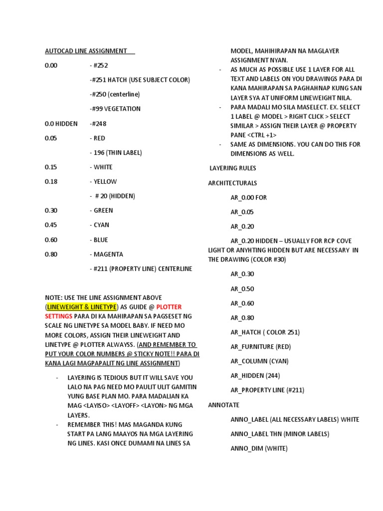 AutoCAD Line Assignment Guide | PDF | Color | Graphic Design
