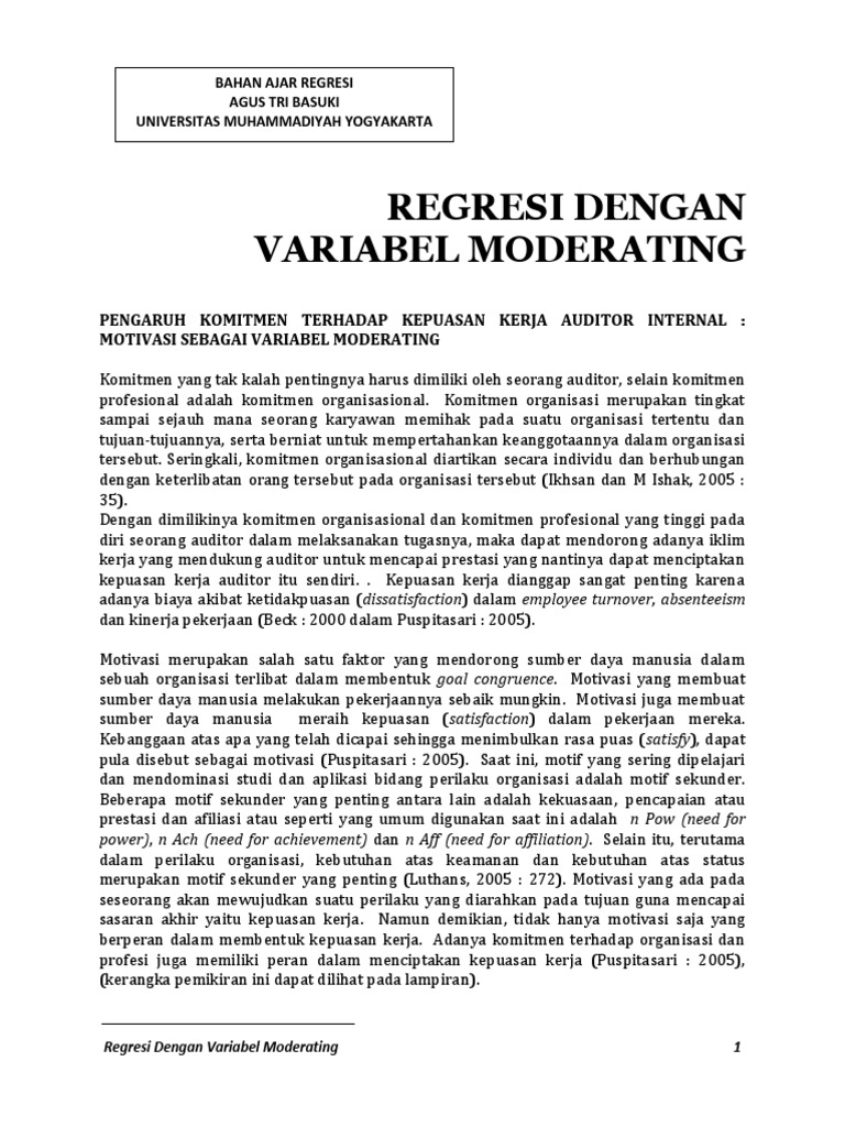 Regresi Dengan Variabel Moderating PDF | PDF