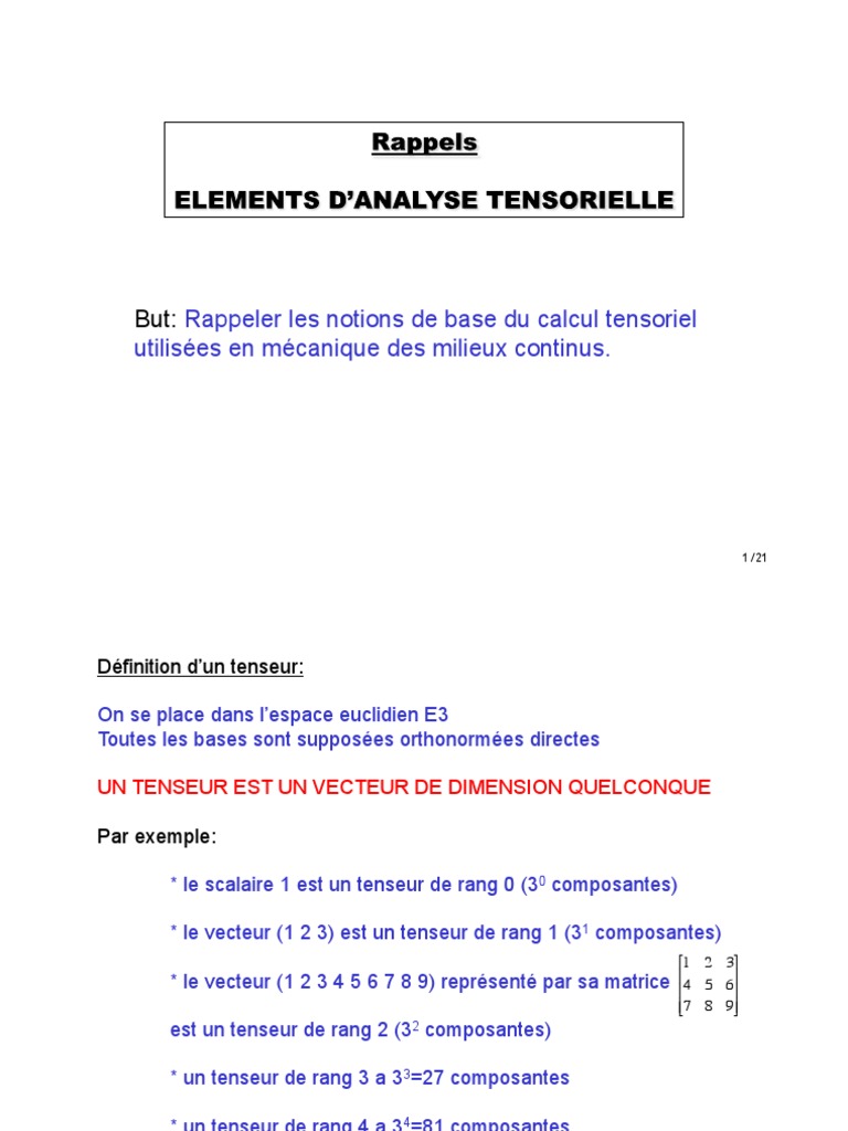 Notions de base en calcul tensoriel | PDF | Tenseur | Algèbre linéaire
