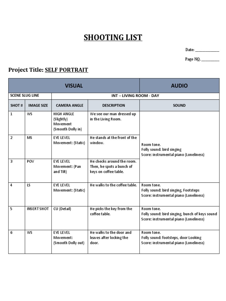 Shooting List Sample PDF