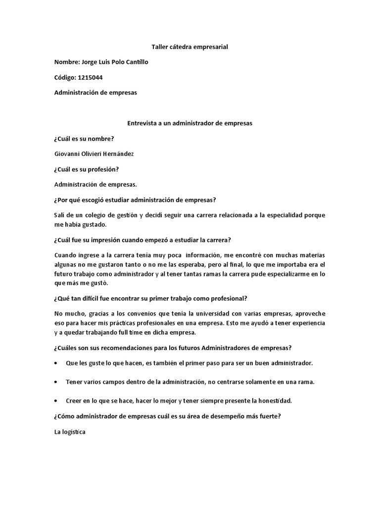 Entrevistas A Famosos Escritas Con Preguntas Y Respuestas Entrevista A Un Administrador de Empresas | PDF | Business | Economias