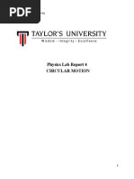 Physics Lab Report 4 Circular Motion: FIE-School of Engineering Taylor's University