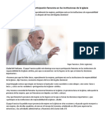 Papa Francisco Pide Mayor Participación Femenina en Las Instituciones de La Iglesia