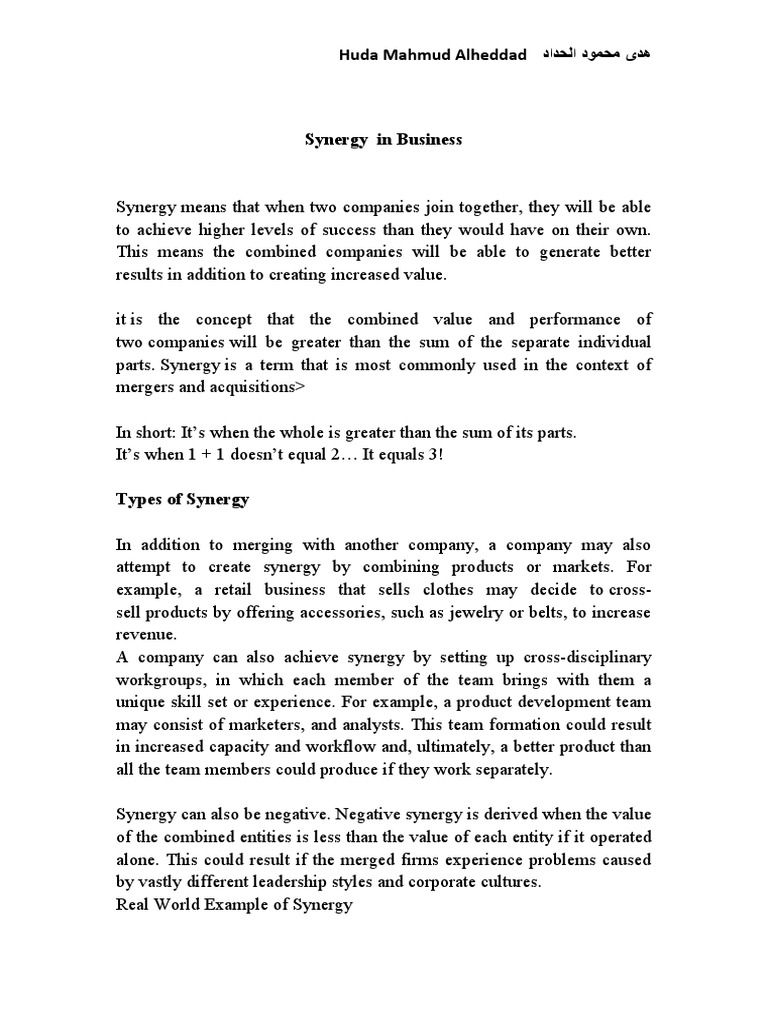 Understanding Business Synergy Concepts | PDF | Mergers And ...