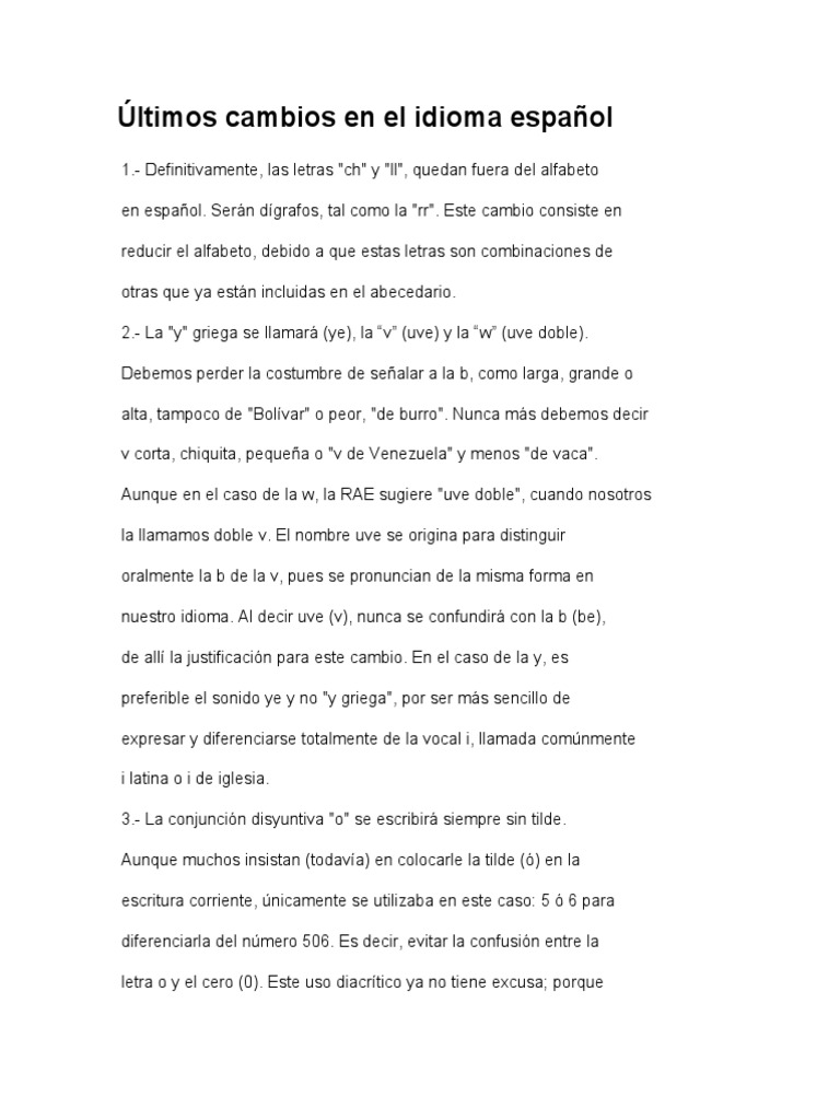 últimos Cambios En El Idioma Español Pdf Alfabeto Los Símbolos