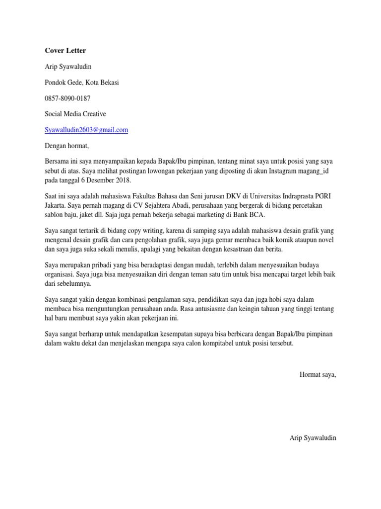 Cover Letter Pdf