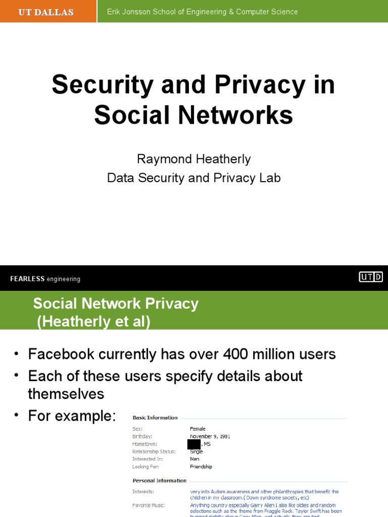 Security and Privacy in Social Networks | PDF | Facebook | Statistical ...