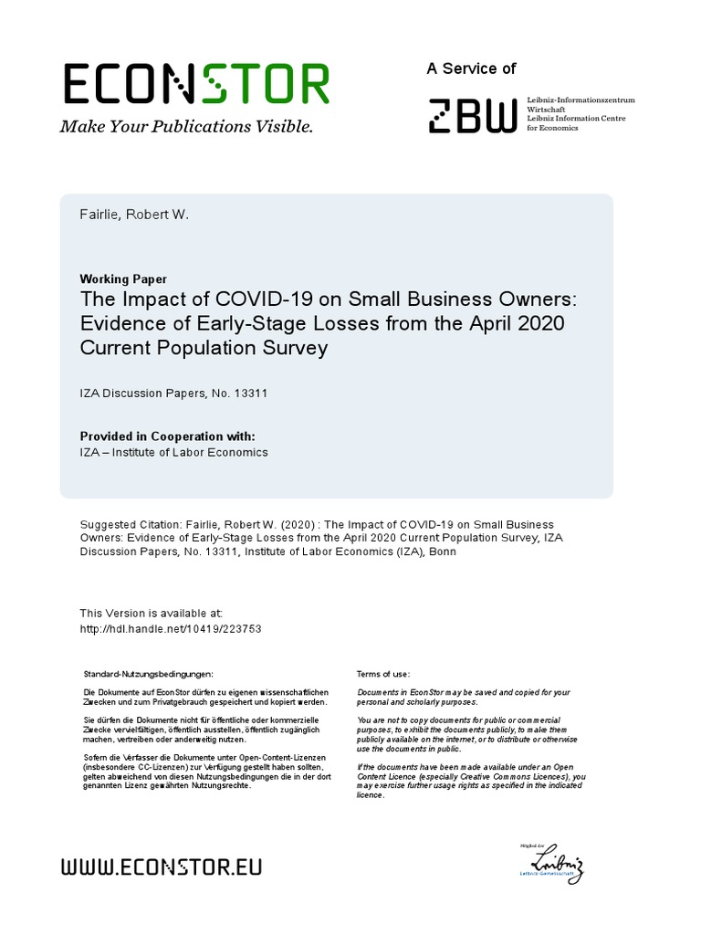 The Impact of COVID-19 On Small Business Owners: Evidence of Early ...