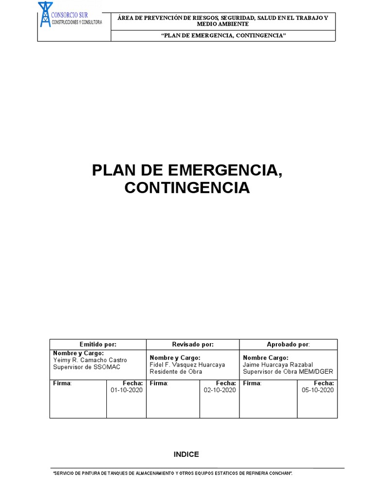 Plan de Emergencia y Contingencia en Obras | PDF | Primeros auxilios ...