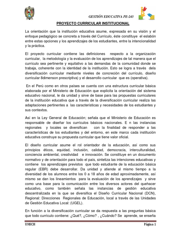Proyecto Curricular Institucional 2025 | PDF | Plan de estudios ...