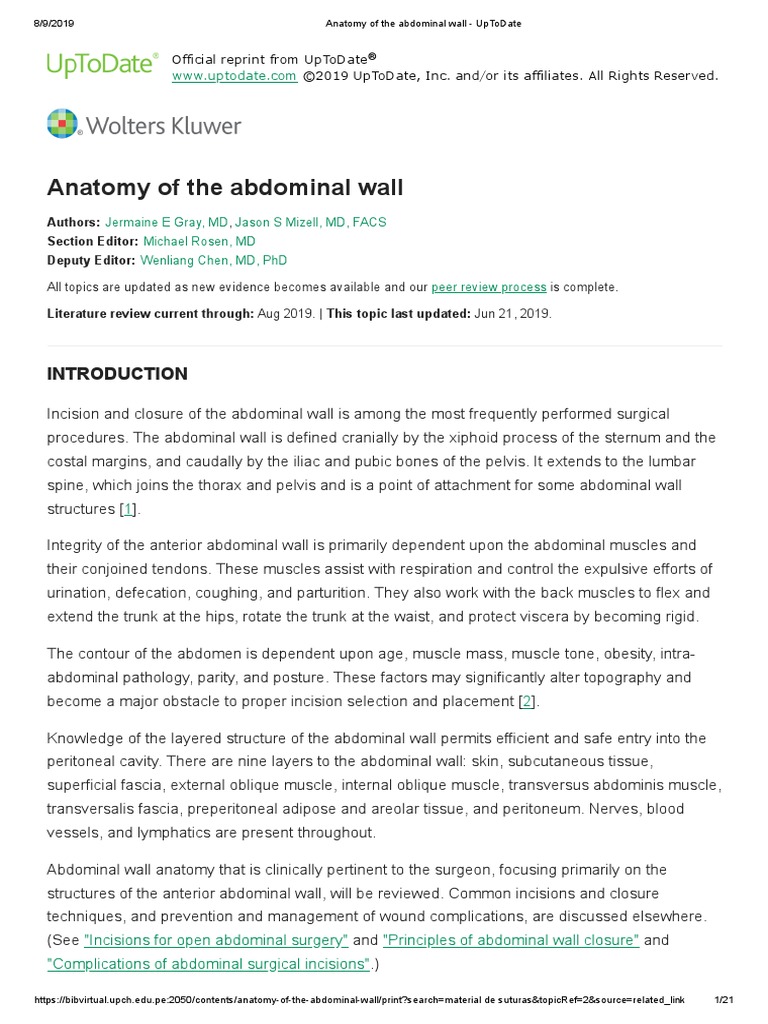 Anatomy of The Abdominal Wall - UpToDate2019 PDF | PDF | Abdomen | Pelvis