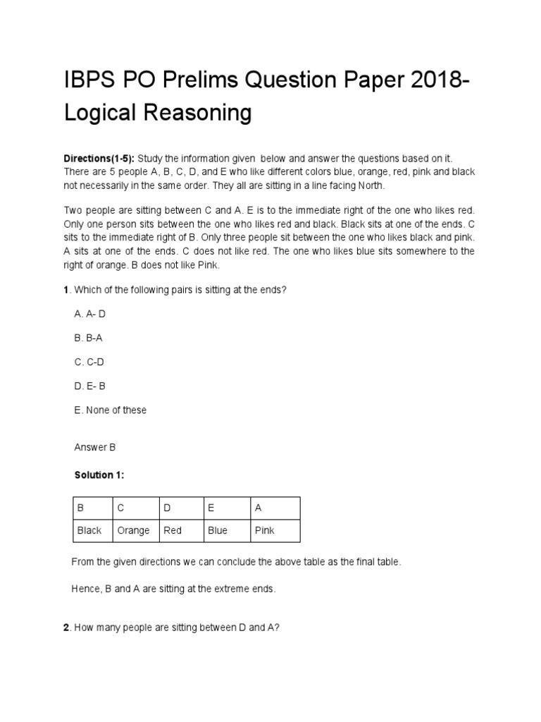 IBPS 2018 Logical Reasoning PDF | PDF | Logical Consequence | Logic