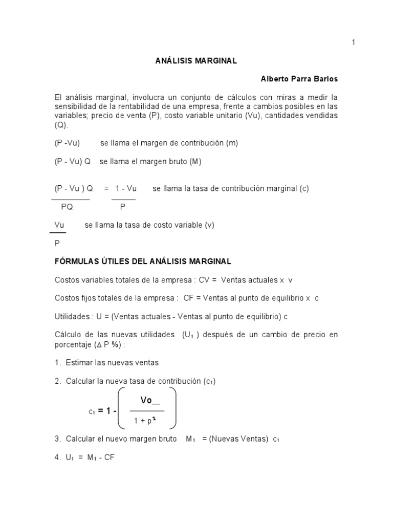Fórmulas del Análisis Marginal | PDF | Negocios | Finanzas y dinero