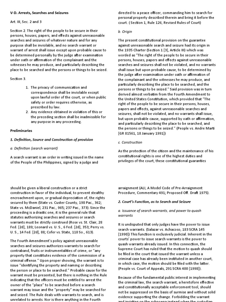 Search and Seizure Notes | PDF | Search And Seizure | Search Warrant