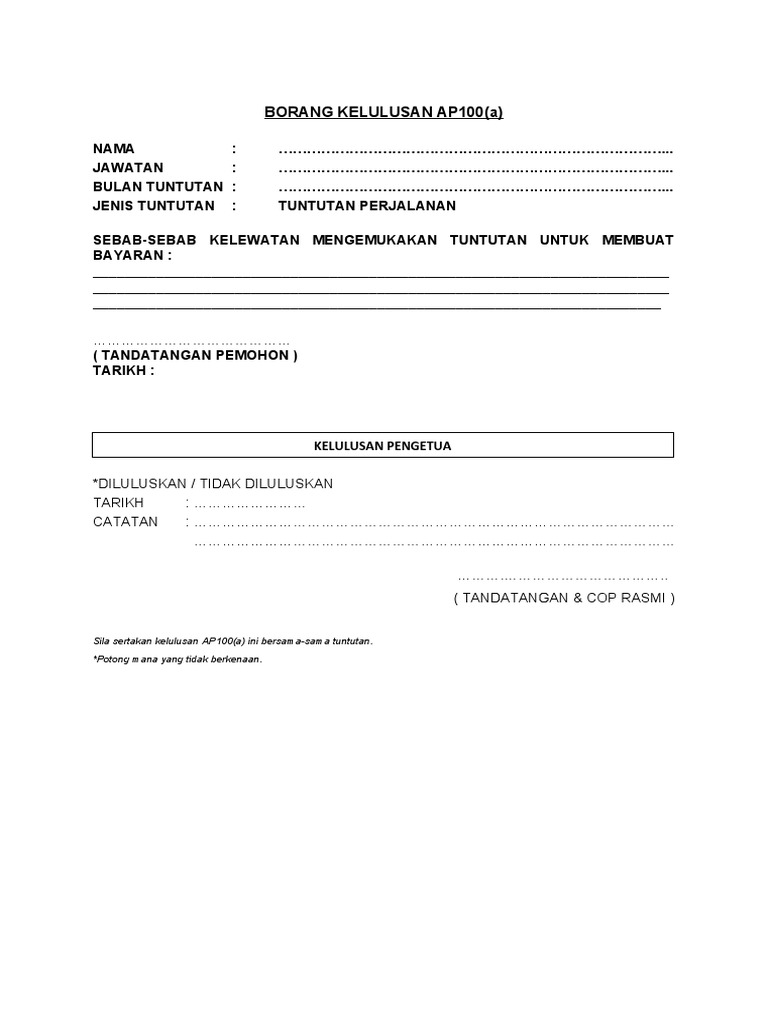 Borang Kelulusan AP100(a) Tuntutan Perjalanan | PDF