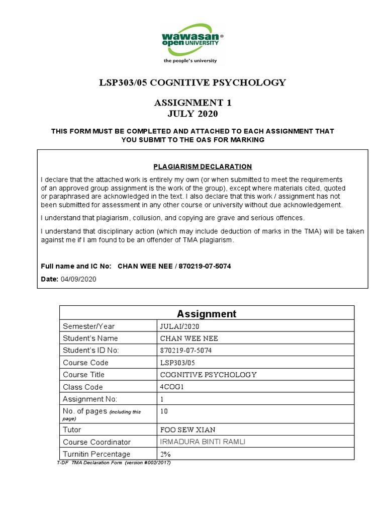 Cognitive Psychology Assignment Overview | PDF | Attention | Perception