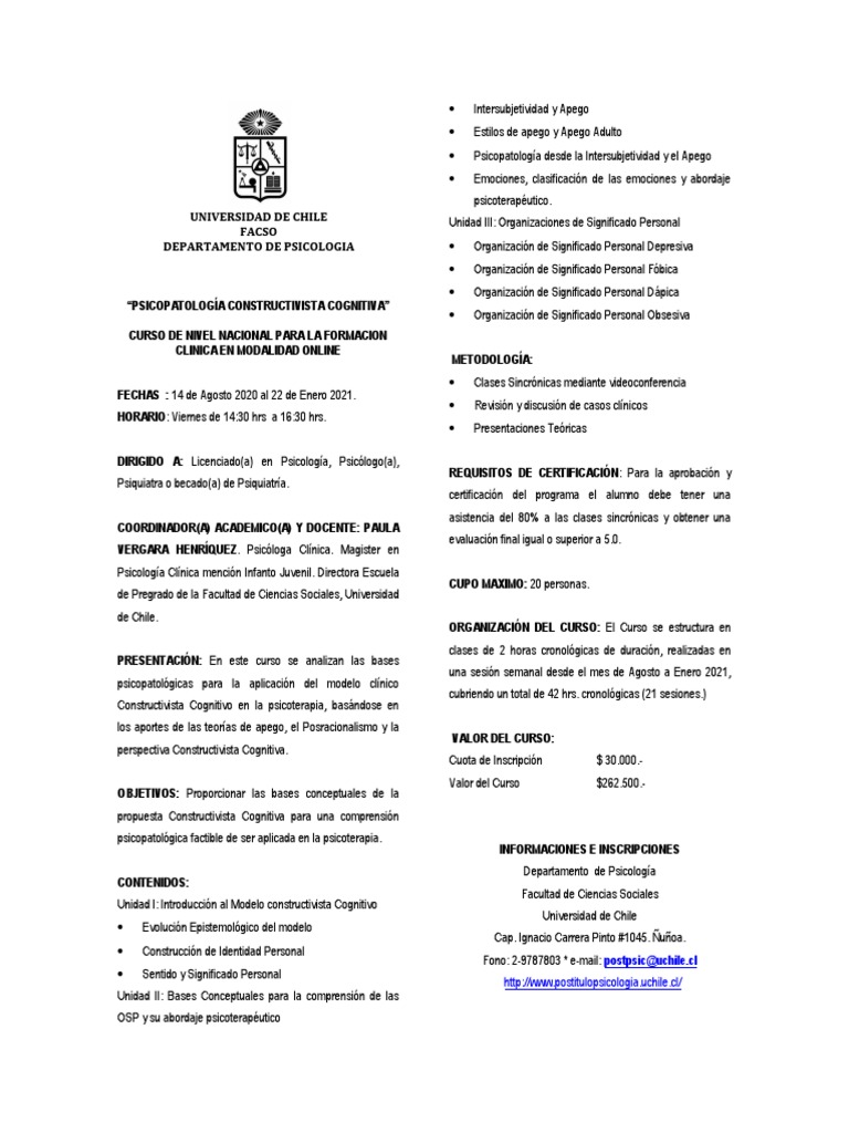 Psicopatología Desde El Modelo Constructivista Cognitiva PDF
